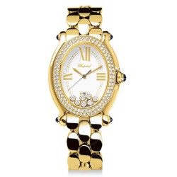 Pre-owned Chopard Happy Sport Oval White dial with 7 floating diamonds Dial Ladies Watch 277079-0002