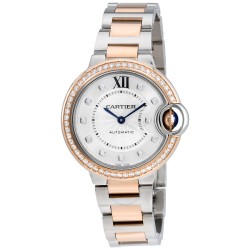 Pre-owned Cartier Ballon Bleu Silver Diamond Dial Steel and Rose Gold Ladies Watch WE902077