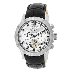Hannibal Silver Semi-Skeleton Dial Black Leather Men's Watch HR4101