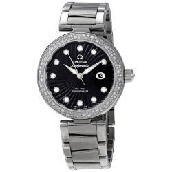 DeVille Black Wave-Patterned Diamond Dial Automatic Ladies Watch 425.35.34.20.51.001