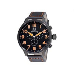 SOS Chronograph Black Dial Black Leather Strap Men's Watch 6221-8040-BKA15