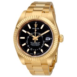 Sky-Dweller Black Dial Automatic Men's 18kt Yellow Gold Oyster Watch 326938CSO