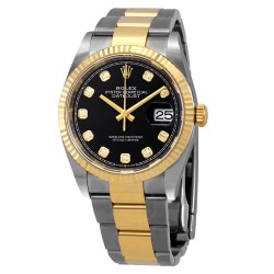 Datejust 36 Black Diamond Dial Men's Stainless Steel and 18kt Yellow Gold Oyster 126233BKDO